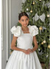 Ivory Satin Unique Flower Girl Dress Communion Dress